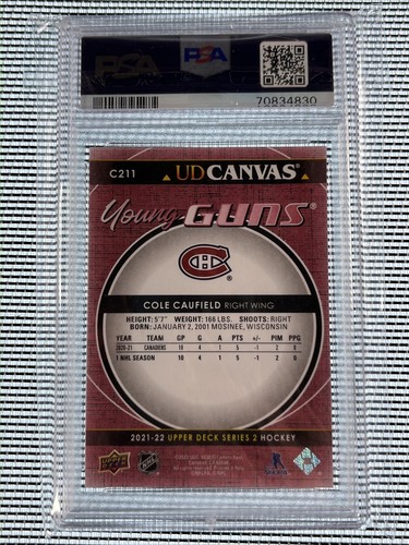Cole Caufield RC ROOKIE CARD 2021 Upper Deck Young Guns UD Canvas PSA 10 C211 - Picture 3 of 3