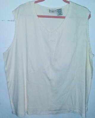 Pale Yellow Women's Blouse 4x Tank Top by White Stag With Lace Trim
