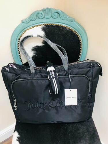 NEU SCHWARZ JUICY COUTURE ZWILLINGSHUNDE INNEN LOGO ABZEICHEN WEEKENDER TASCHE UVP £135 - Bild 2 von 19