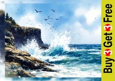 Bold Sea Cliffs 5"x7" Print on Matte Paper | Powerful Coastal Watercolor Scene