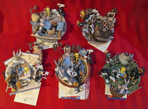 Looney Tunes "Round And Round" Lot of 5 Bradford 3-D Collector Plates Near MINT