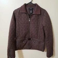 eivissa Size Small Womens Quilted Jacket Brown Zip Up