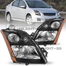 For 2007-2009 Nissan Sentra Halogen Black Headlights Lamps Assembly Left+Right