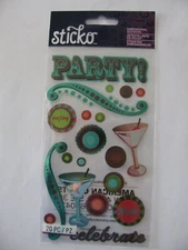 Sticko Stickers PARTY Celebrate, Cocktails Dimensional 20 Pieces NIP