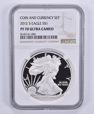 2012-S American Silver Eagle Coin And Currency Set PF70 UCAM NGC