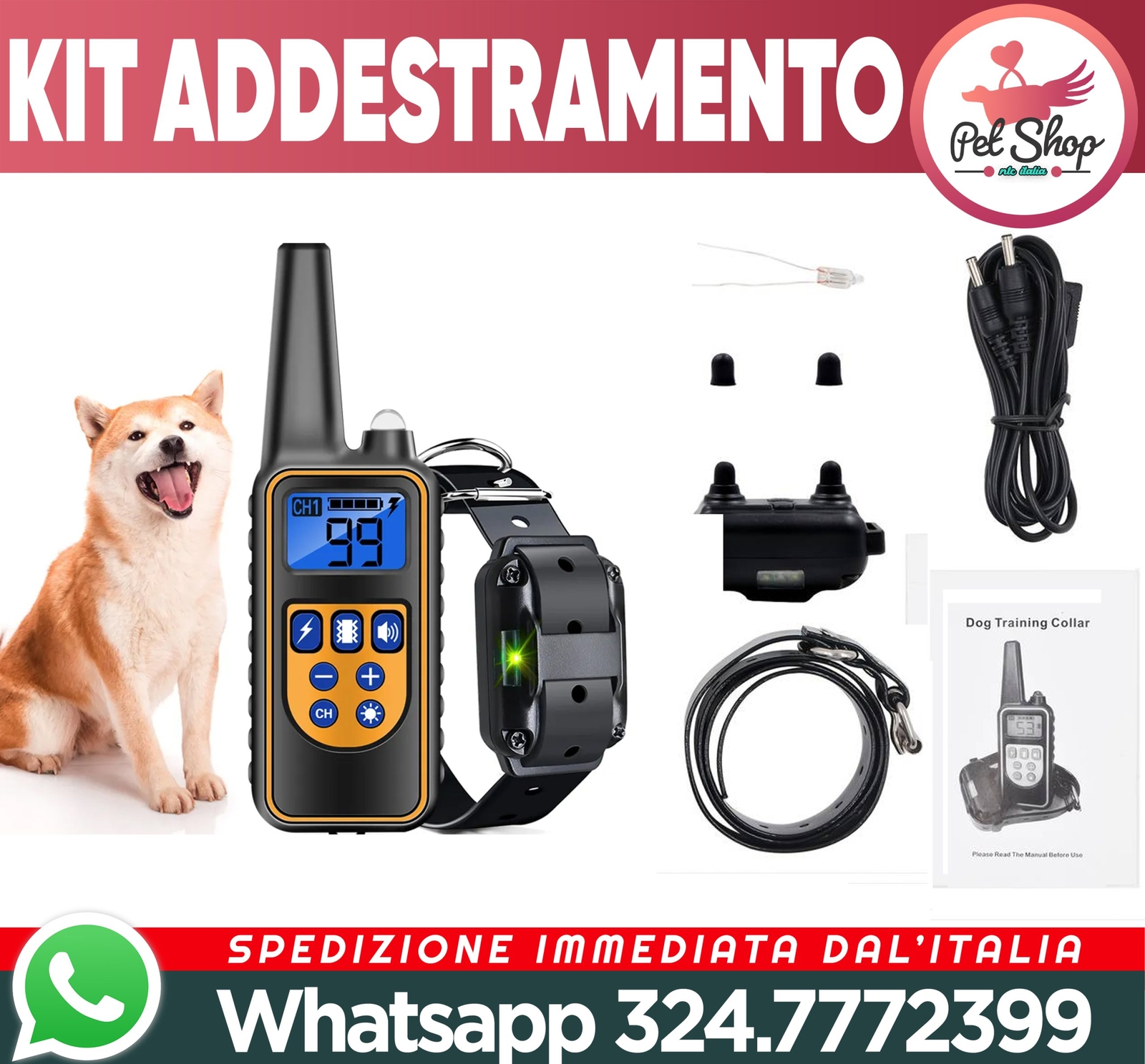 3 COLLARI + TELECOMANDO✅800m Kit Addestramento✅per 3 CANI impulso ELETTRICA LCD  - 3