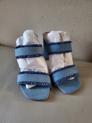 Schutz Amely Mid Block Summer Jeans Double Strap  Open Toe Heel Sandals 6B