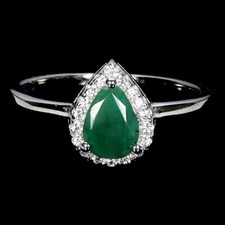 925 Sterling Silver Ring Pear Emerald 7x5mm Gemstone Jewelry Size 6