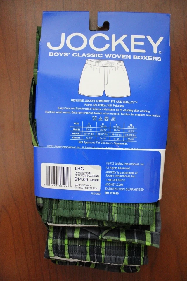 全新 带包装 男孩 JOCKEY 经典织布 拳击手 尺寸 M (10-12),L (14-16) 全新带标签 — 第 2/3 张图片