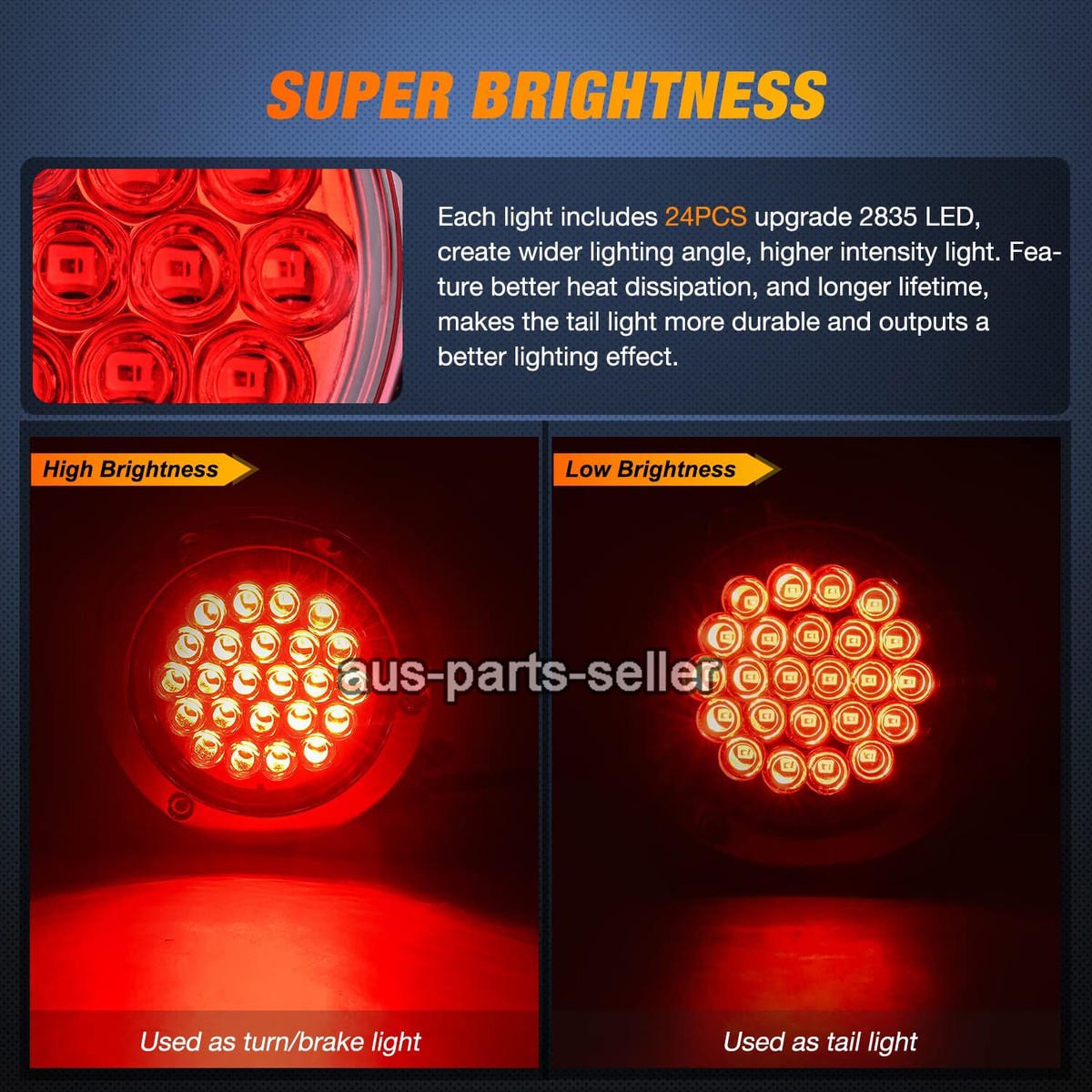 2pc OLS 4" Round RED LED Trailer Tail Lights - 24 LED Turn Stop Brake Trailer Li - Foto 11