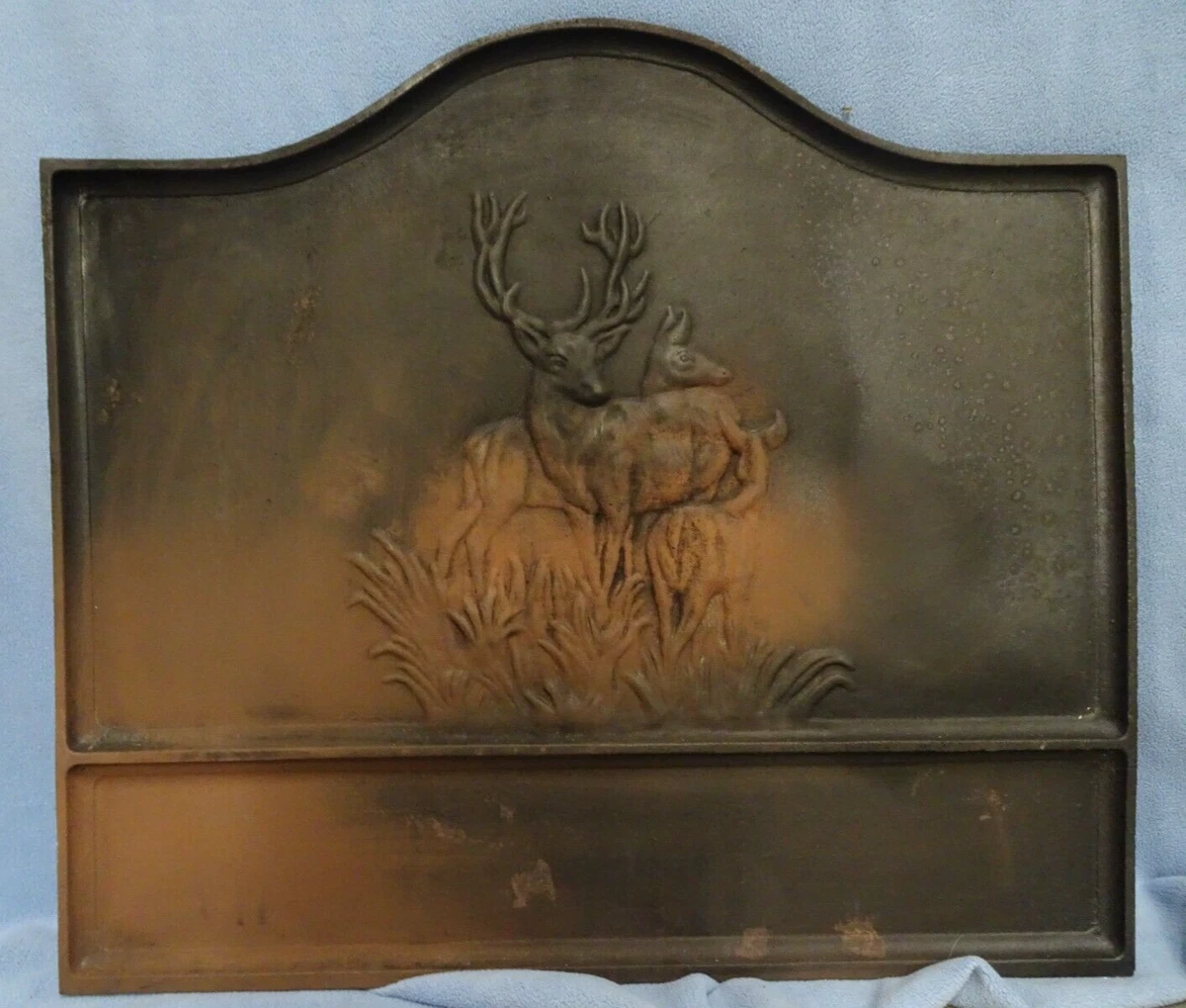 Vintage Iron Fireplace Heat Reflector Fireback - 2 Deer + 1 Buck in Field |  eBay