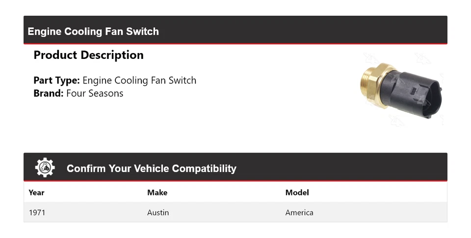 Interruptor de ventilador de refrigeración del motor Austin America 1971 4 estaciones Foto 2 de 4