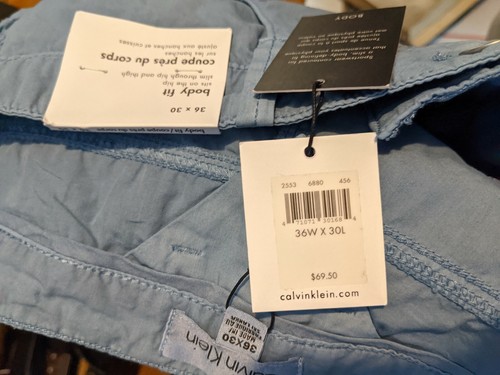 Pantalones chinos ajustados Calvin Klein para hombre talla 30 x 36 5 bolsillos azul claro nuevos - Imagen 6 de 6