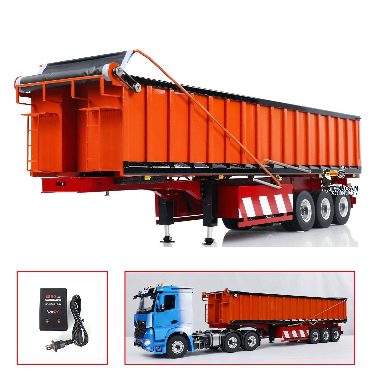 1:14 3 Axles Metal RC Hydraulic Dump Trailer W/Electric Awning for Tractor Truck