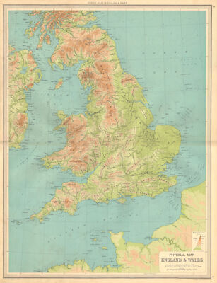 ENGLAND AND WALES Physical Map. Mountains elevation. LARGE