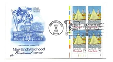 2342 Maryland Statehood Bicentennial, ArtCraft plate block FDC