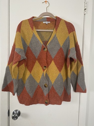 Favlux Fashion Colorblock Knit Sweater Button Front Oversized Fit Size Small