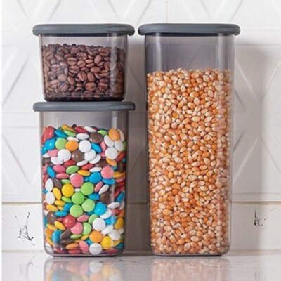 Quadratische Lebensmittel Aufbewahrung Trockenfutter Behälter 550ml/1,2 Liter/1,75 Liter - 3er Set
