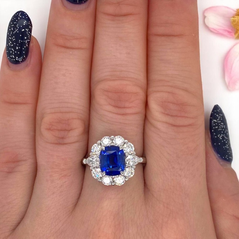 Lab Created Ct Cushion Blue Sapphire Diamond Engagement Ring 14K White  Gold - Main Image