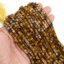 Tiger's Eye Beads Cube Shape 13 Inch Strand 100 Natural Gemstones Wholesale Lot