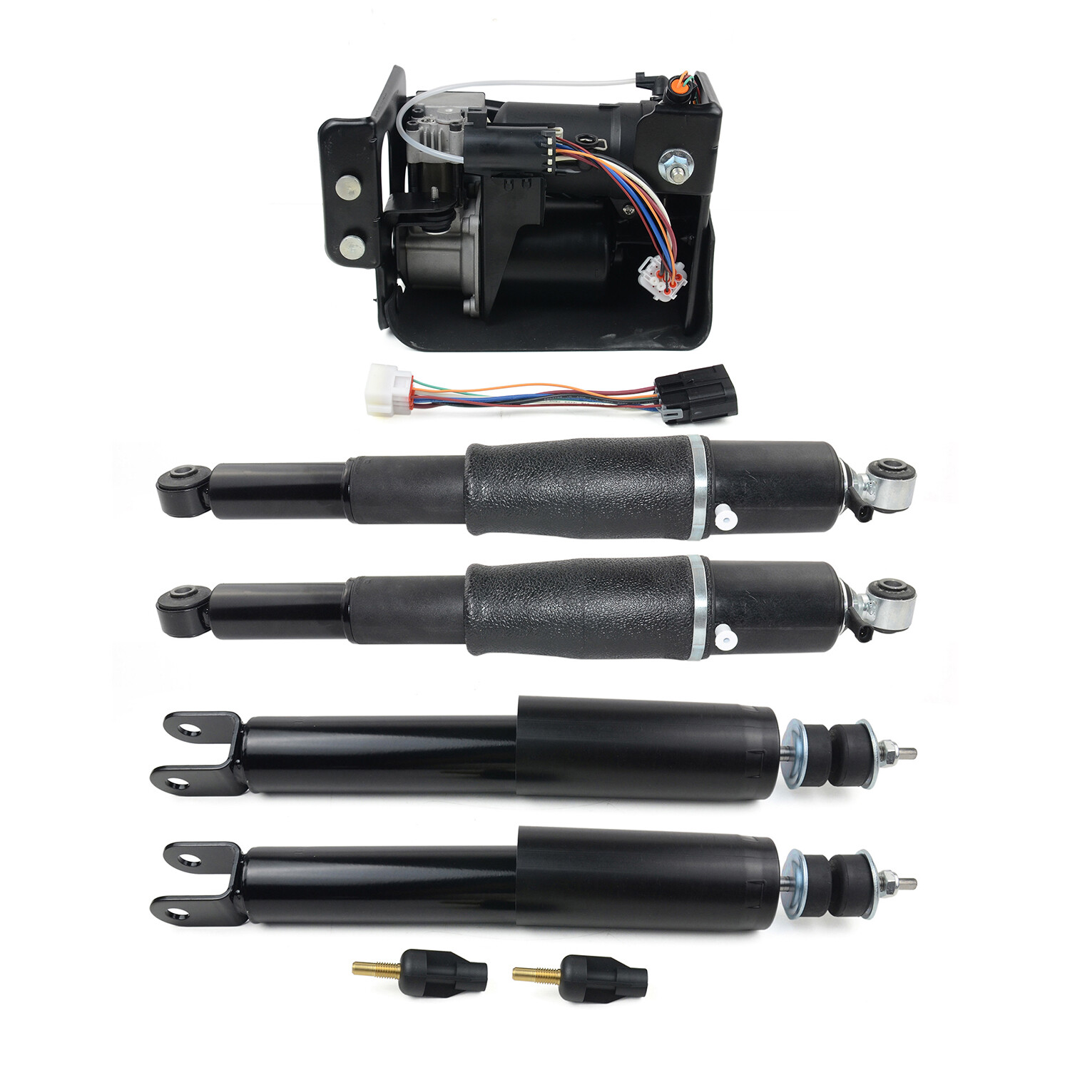 For Cadillac Chevrolet GMC Front & Rear Air Suspension Shocks + Compressor Pump