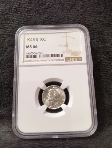 1945 S MERCURY DIME 10C -NGC GRADED MS 66 Blast White Coin