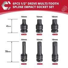 6-tlg. Innenvielzahn Kraft XZN Bit Nuss Satz 1/2" M14 / M16 / M18 Steckschlüssel