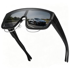 Oversized Fit Over Glasses Polarized Sunglasses for Men Trendy Flat Top Shade...