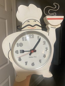 Kitchen King Chef Shaped Vintage Wall Clock White Black Red Analog 