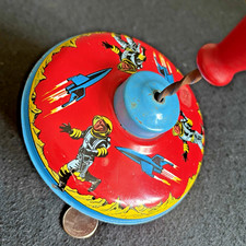 VTG "OHIO ART" BRYAN OHIO, GREAT SPACE SPINNING TOY TOP, SPACEMEN  SHIPS, BRIGH