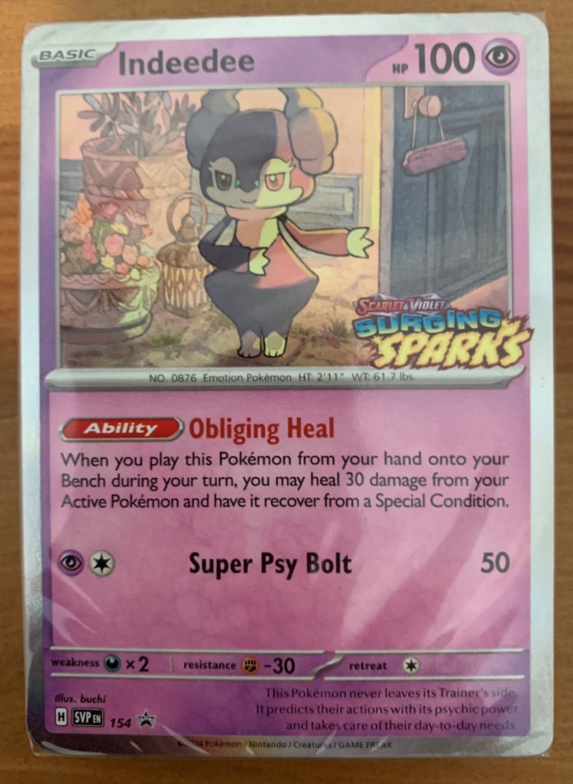 Indeedee SV154. Surging Sparks Pokemon Prerelease Promo Sealed Cards