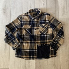 Dakine Mens L Fleece Jacket Navy Tan Plaid Fleece Shacket 4 Pocket Warm Surfer