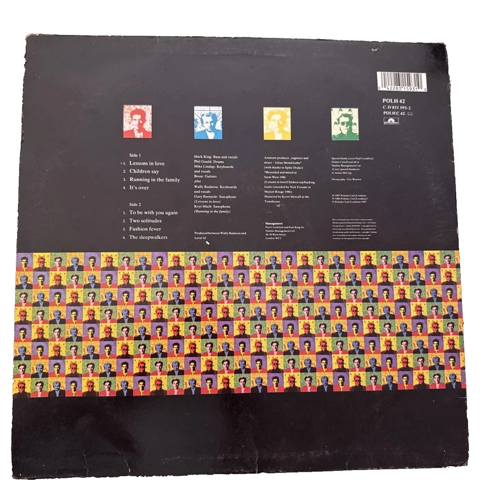 Level 42 Running In The Family LP 1987 Polydor POLH42 UK VG Townhouse K. Metcalf Foto 2 de 4