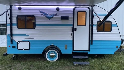 2022 Riverside RV Retro Camper In Blue And White, 16ft,  Easy Tow