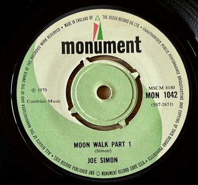 JOE SIMON MOON WALK 7'' SINGLE MONUMENT (1970) NM- SOUL FUNK ENGLAND