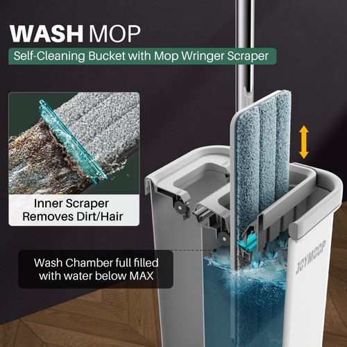 Mop and Bucket with Wringer Set, Hands Free Flat Floor Mop and Bucket, with 3... - 第 2/7 張圖片