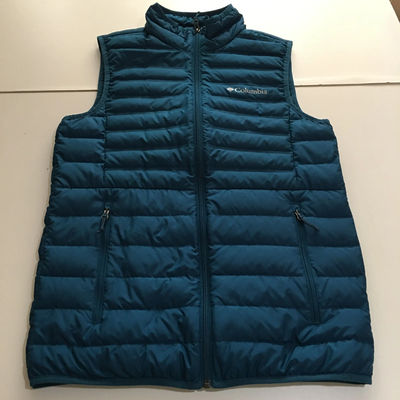 Columbia 650 Mens Small Duck Down Vest Blue Puffer Full Zip Jacket