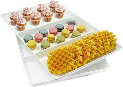 2 Pack 15'' x 10'' White Trays BPA-Free Divided Serving Tray Platter for Party
