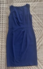St. John Basics Sheath Dress 6 Navy Blue Sleeveless Cinch Waist Classic Spring