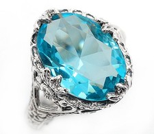 10CT Natural Aquamarine 925 Solid Sterling Silver Art Deco Ring Sz 6 AZ1