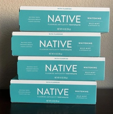 4x Native Whitening Toothpaste 4.1oz Wild Mint With Flouride EXP 9/2027 OP