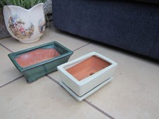2 Vintage Glazed Bonsai Plant Pots - 7.5” & 5.75"