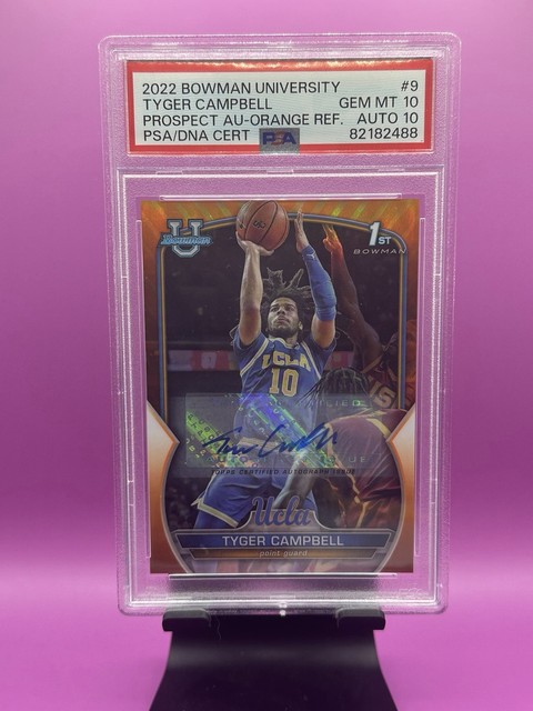 2022 Bowman University Chrome Tyger Campbell #9 Orange Refractor Auto /25 UCLA