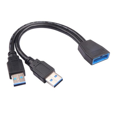 Dual USB 3.0 TypeA To 19Pin Female Adapter Cable Front Panel 22cm 8.8 In