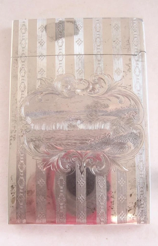 Antiguo Estuche para Tarjetas de Ley en Caja Grabado Cascada Grabado 3 x 2 x 0,25 en 44 gr Foto 2 de 4