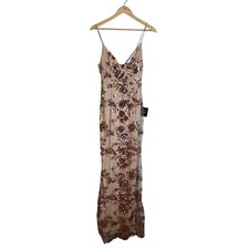 NWT Lulus Womens Sequin Floral Maxi Dress Size S Beige Formal Event Glam