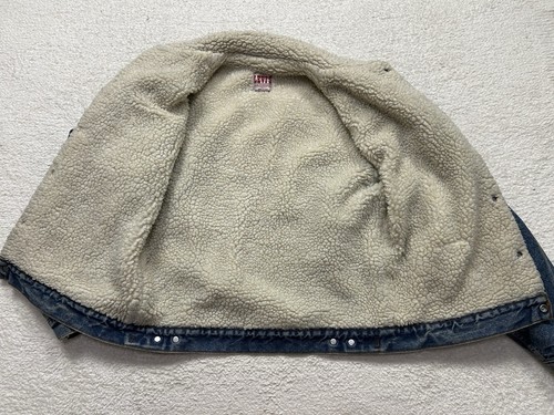Vintage Levis Jacket Mens 42 L Long Denim Sherpa Lined 1980s Made In USA - Picture 8 of 12