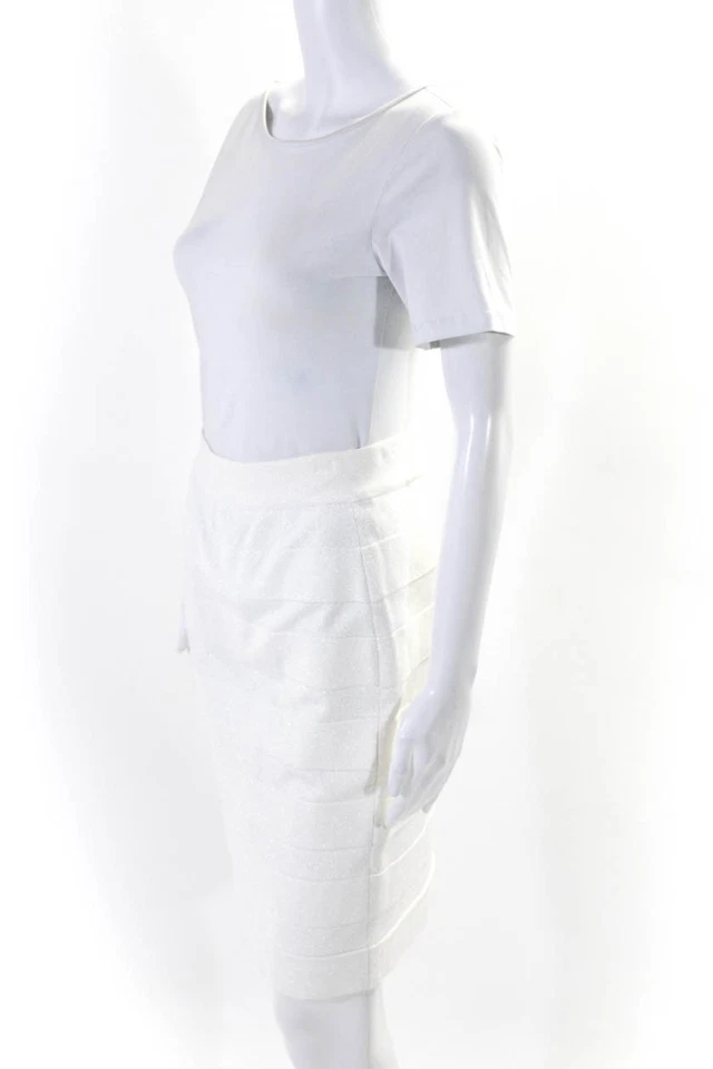 Alaia Womens Knee Length Metallic Stretch Knit Pencil Skirt White Size Large - Image 2 of 4