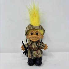 Vintage 1990s Russ Berrie 18339 Army Troll Doll Military Camouflage Yellow Hair