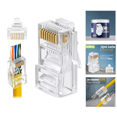 Reliable 100-Pack Cat5e RJ45 Pass Through Connectors for Solid ISP Connections